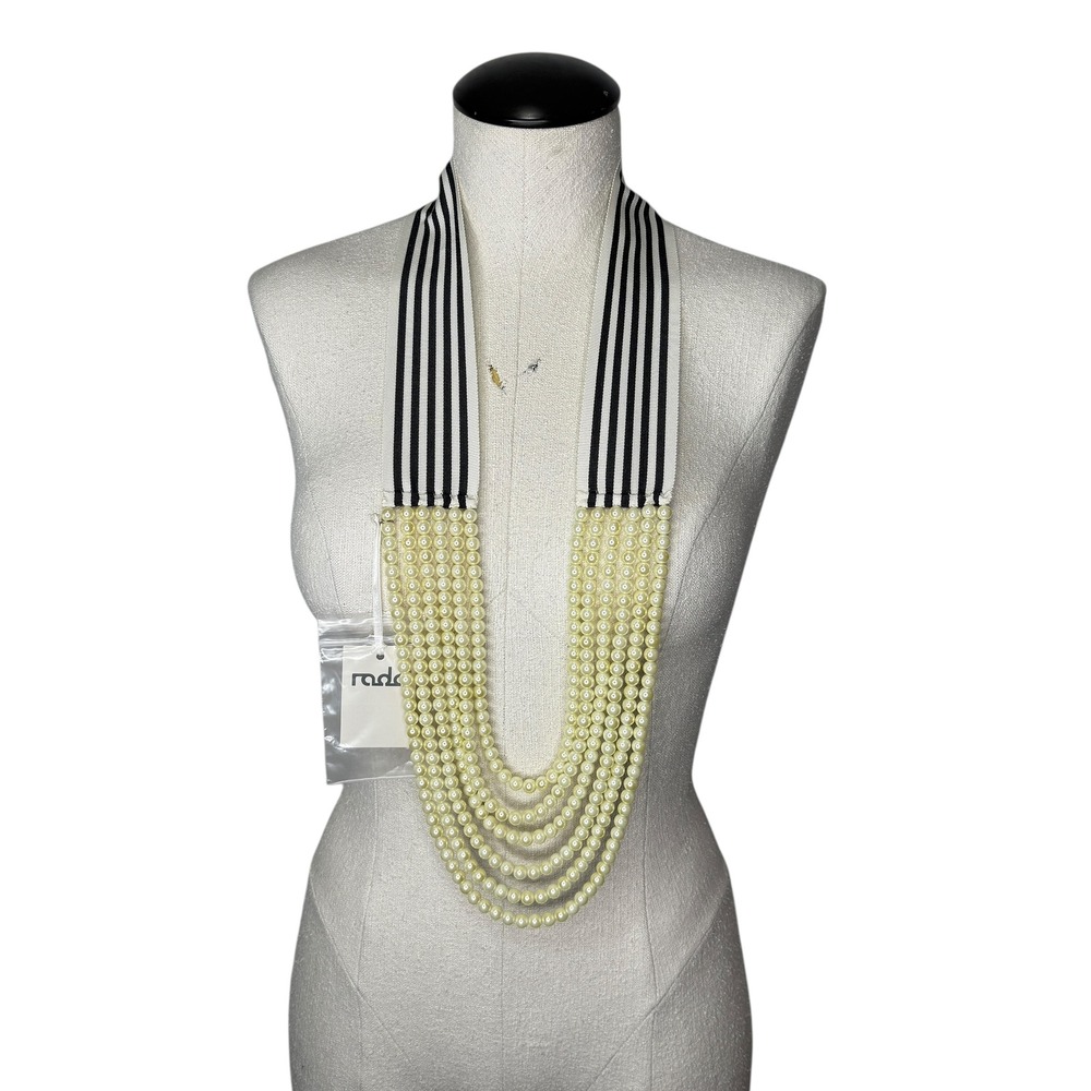NWT‎ Anthropologie Radà Acessori Multi Strand Pearl and Striped Ribbon Necklace - Picture 9 of 10